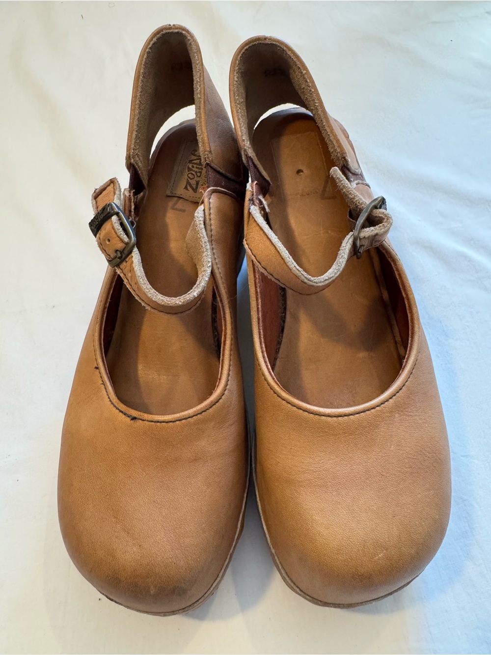 Zodiac Tan Leather Wedge Mary Jane with Buckle Strap